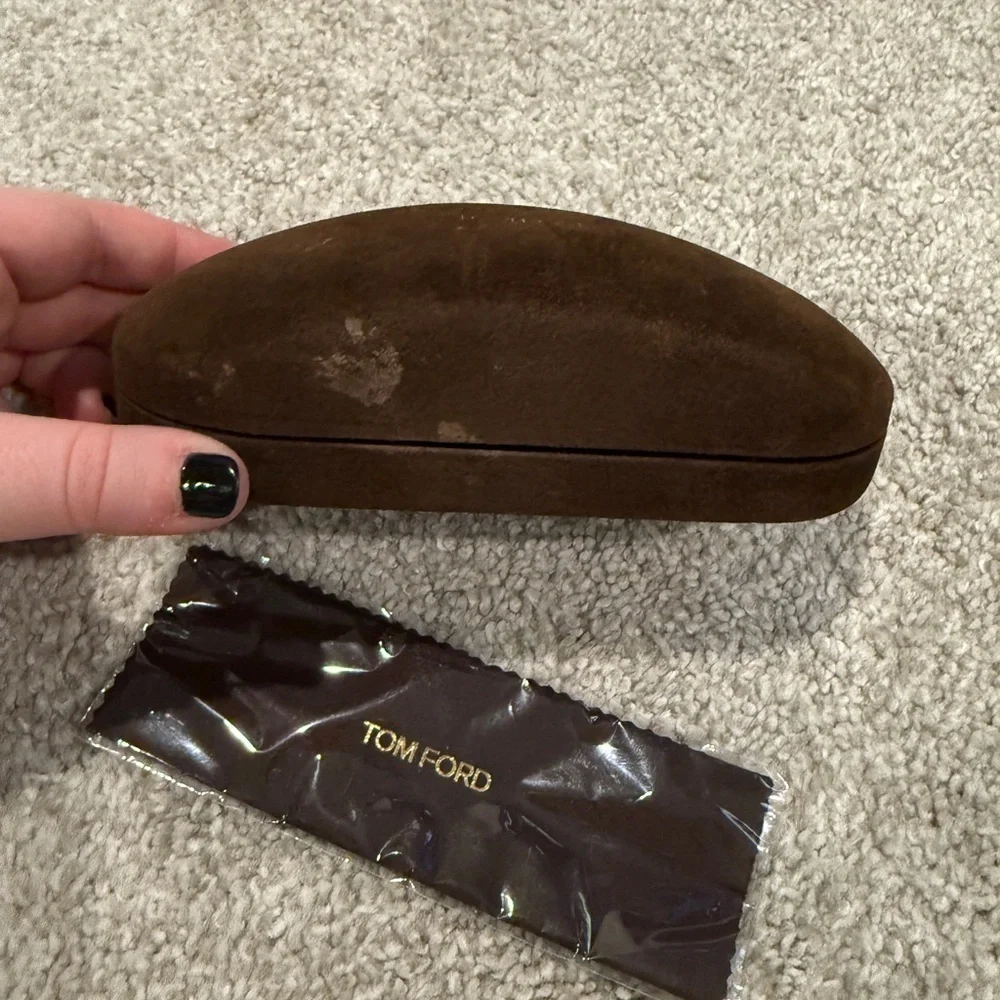 Tom Ford Hard Clamshell Velvet Eye Glasses Case in Brown with Cleaning Cloth‎